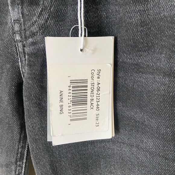 NWT Anine Bing Tristen Skinny Black Jeans Stoned Flare Mid Rise Size 23 - Picture 10 of 12